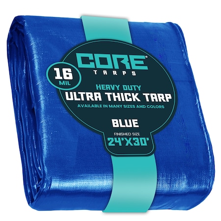 Core Tarps Heavy Duty Tarp, 30 ft x 0.5 mm H x 24 ft W, 16 Mil, Blue, Polyethylene CT-305-24X30